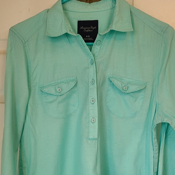 (1173) American Eagle Outfitters Woman's Long Sleeve Blouse, Size: Medium Green - Picture 3 of 8